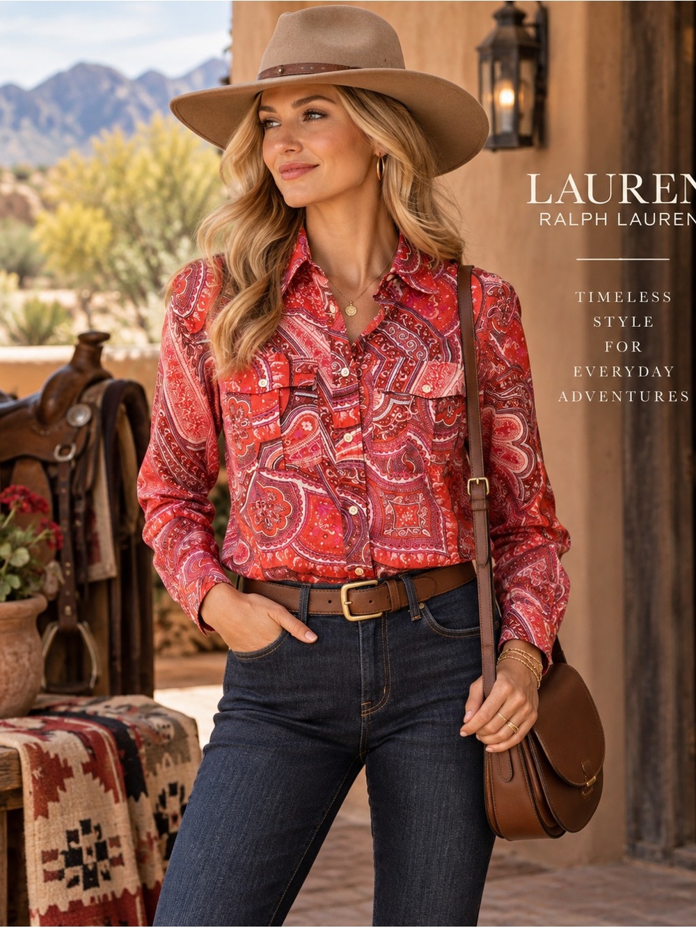 Lauren Ralph Lauren M Cotton Silk Paisley Button Down Shirt Red Pink